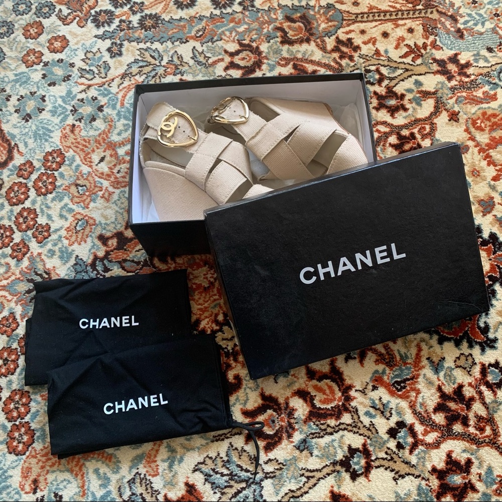 Chanel Summer Linen Wedges with Heart CC buckle